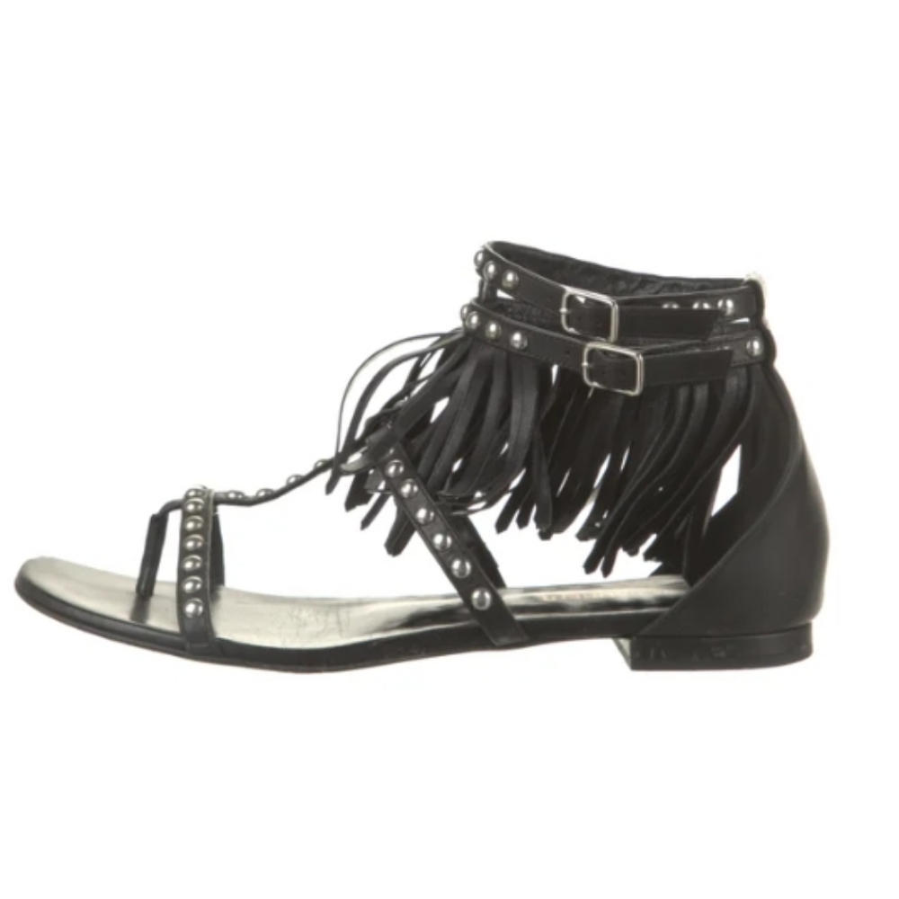 Yves Saint Laurent Leather Gladiator Cutout Accent T-Strap Sandals w/ box - Picture 6 of 7